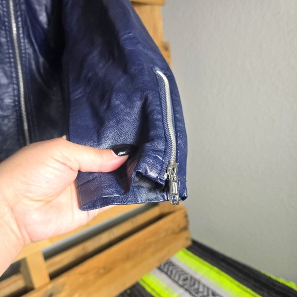 Metaphor faux leather jacket Size:L Color:Navy Blue - Picture 3 of 9